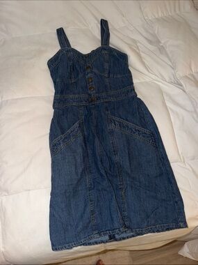 Denim Button-Front Sundress in Deep Blue